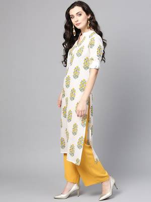 Varanga Women White & Yellow Printed Straight Kurta 3