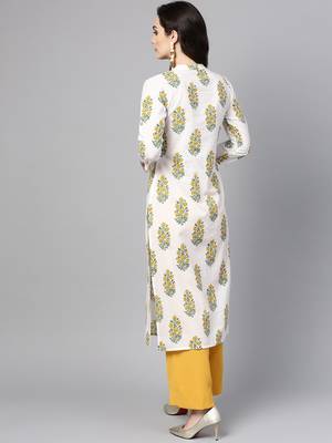 Varanga Women White & Yellow Printed Straight Kurta 4