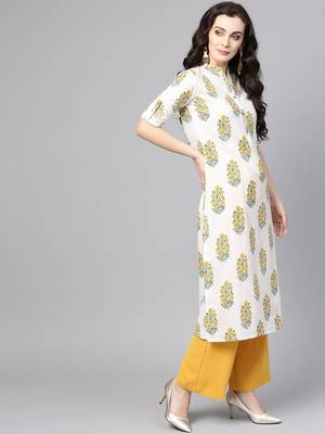 Varanga Women White & Yellow Printed Straight Kurta 5