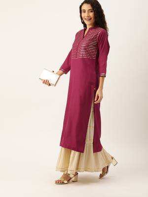 Varanga Women Magenta & Gold-Toned Yoke Design Straight Kurta 2