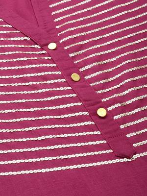 Varanga Women Magenta & Gold-Toned Yoke Design Straight Kurta 4