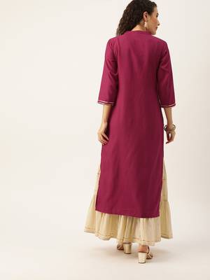 Varanga Women Magenta & Gold-Toned Yoke Design Straight Kurta 5