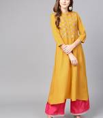 Varanga Women Mustard Yellow Embroidered A-Line Kurta