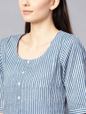 Varanga Women Blue & White Striped Straight Kurta 2