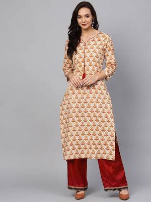 Varanga Women White & Beige Printed Straight Kurta 1