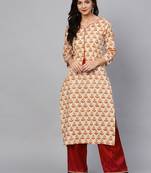 Varanga Women White & Beige Printed Straight Kurta