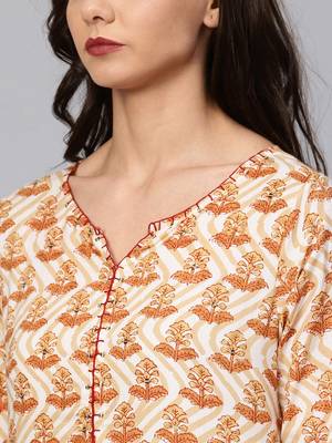 Varanga Women White & Beige Printed Straight Kurta 2