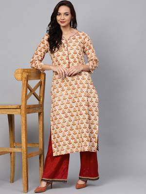 Varanga Women White & Beige Printed Straight Kurta 4