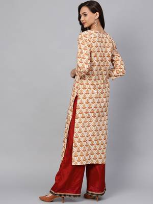 Varanga Women White & Beige Printed Straight Kurta 5
