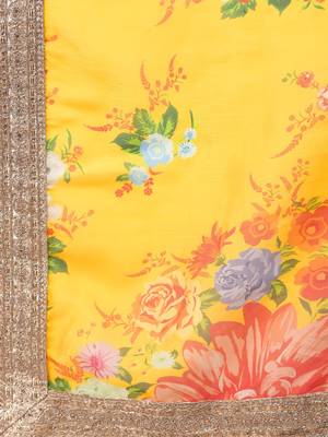 Engrossing Yellow Floral Designer Lehenga with rich embroidered Peach Blouse and Dupatta 5