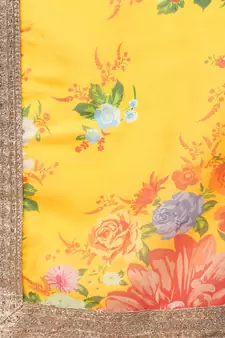 Engrossing Yellow Floral Designer Lehenga with rich embroidered Peach Blouse and Dupatta