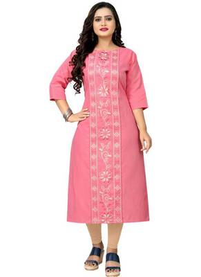 Pink embroidered cotton embroidered-kurtis 1