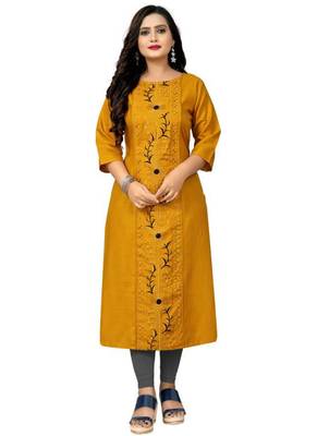 Yellow embroidered cotton embroidered-kurtis 1