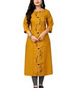 Yellow embroidered cotton embroidered-kurtis