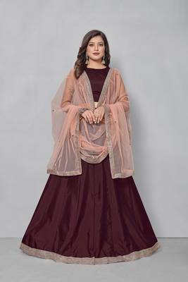 Maroon plain art silk semi stitched lehenga 1