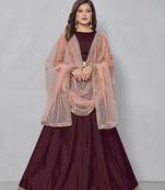 Maroon plain art silk semi stitched lehenga