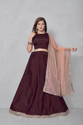 Maroon plain art silk semi stitched lehenga 2