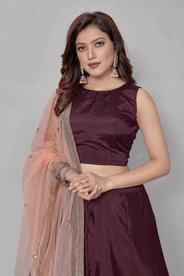 Maroon plain art silk semi stitched lehenga 3