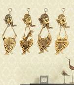 BK Creation Metal Set of Four Lord Ganesh Playing Musical Instruments Wall Hanging Figurine, Gold, 7 Inch, 4 Pcs