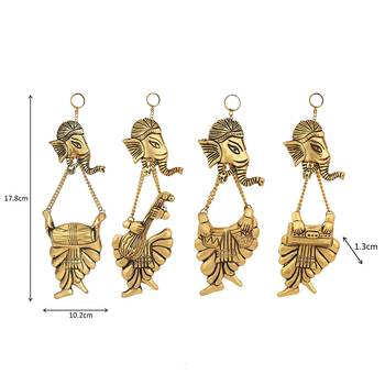 BK Creation Metal Set of Four Lord Ganesh Playing Musical Instruments Wall Hanging Figurine, Gold, 7 Inch, 4 Pcs 3