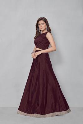 Maroon plain art silk semi stitched lehenga 4