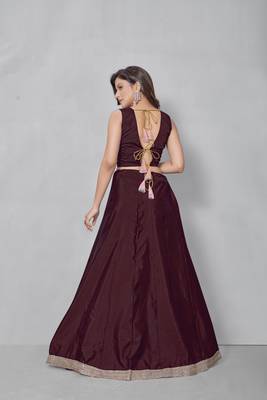 Maroon plain art silk semi stitched lehenga 5
