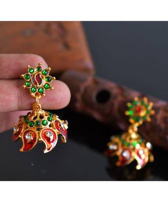 Beautiful Gold Tone Red Kerala Style Mango Necklace Set dj03489 3