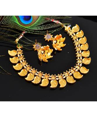 Beautiful Gold Tone Red Kerala Style Mango Necklace Set dj03489 4