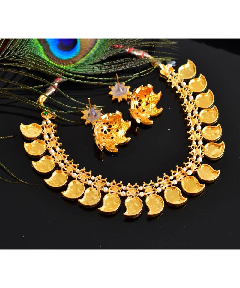 Beautiful Gold Tone Red Kerala Style Mango Necklace Set dj03489