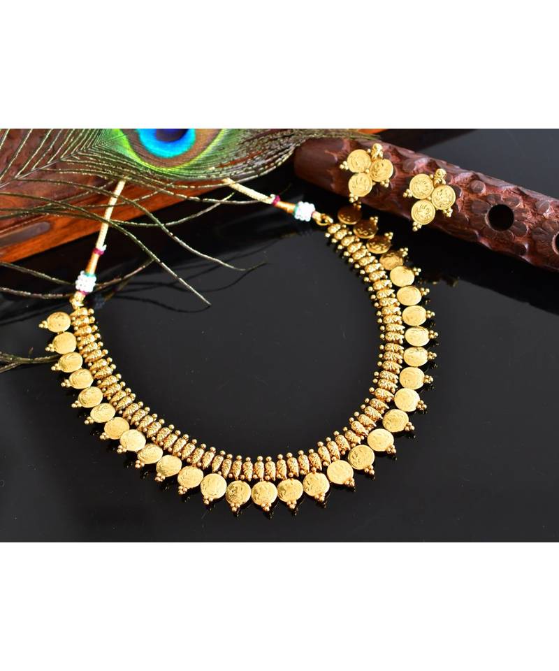 Beautiful Antique Lakshmi Coin Necklace Set dj03492