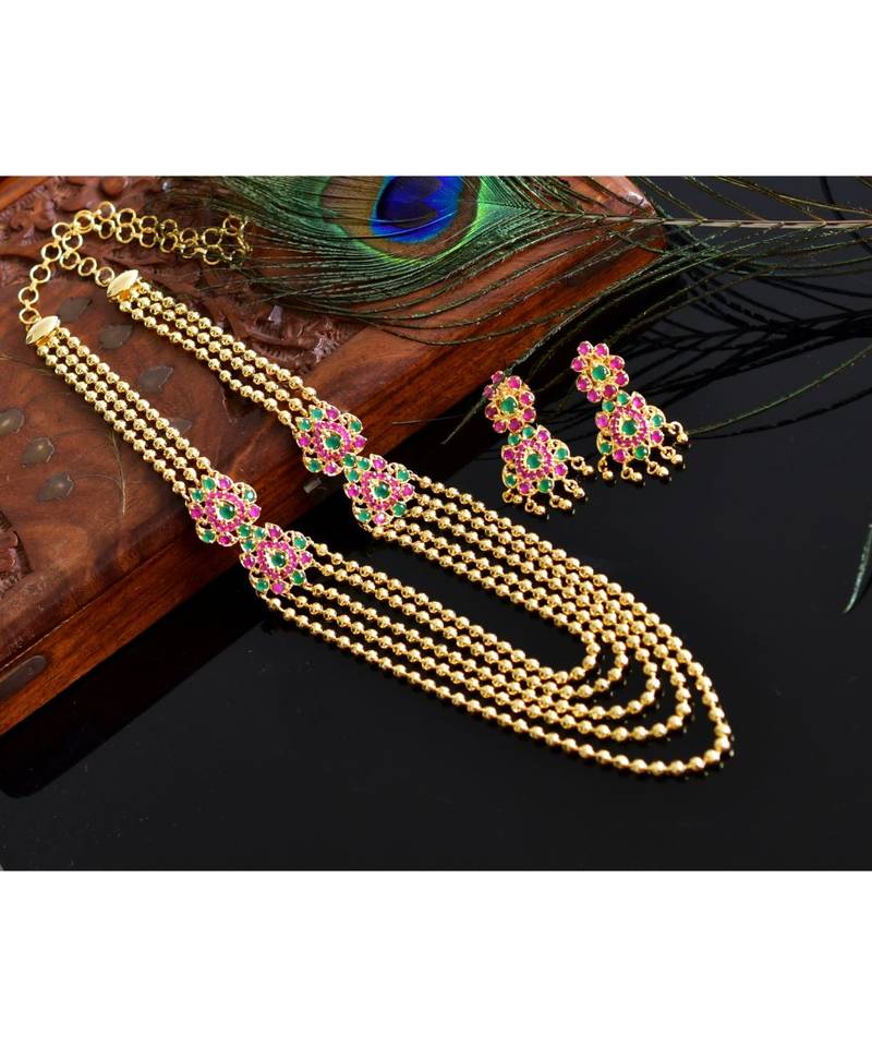 Beautiful Multilayer Ruby emerald Muggappu Set  dj03496