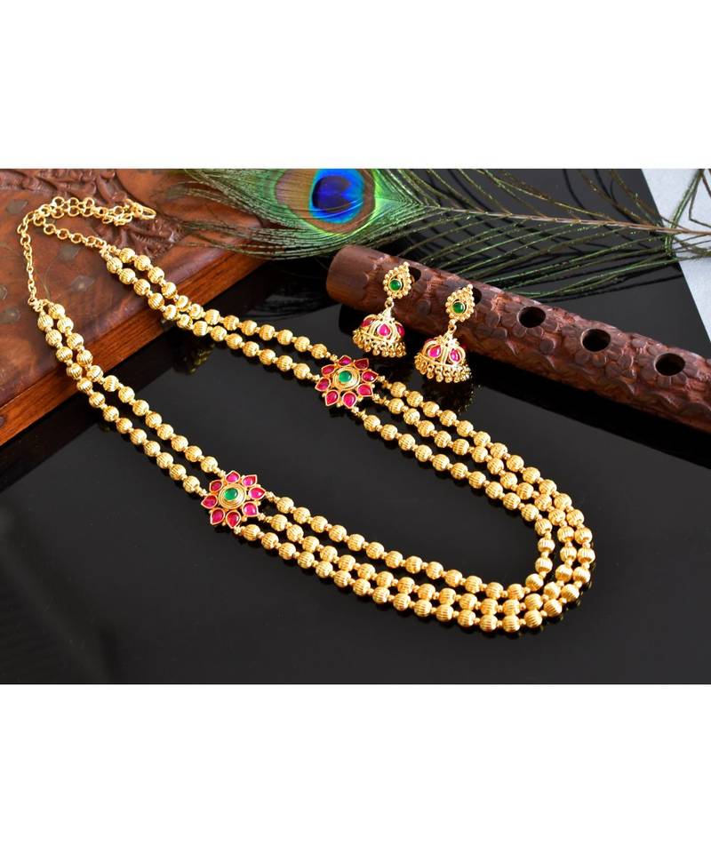 Splendid Gold Tone Multilayer Kemp green Necklace Set dj03517