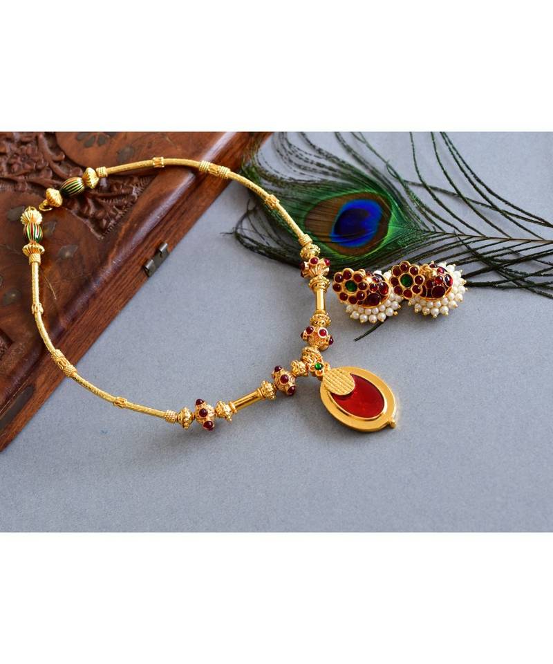 Lovely Handmade Palakka Red Necklace Set  dj03375