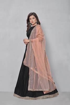 Black plain art silk semi stitched lehenga 2