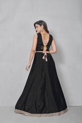 Black plain art silk semi stitched lehenga 6