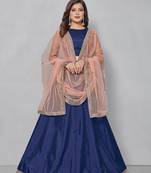 Navy-blue plain art silk semi stitched lehenga