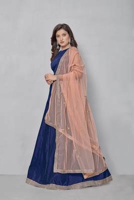 Navy-blue plain art silk semi stitched lehenga 2