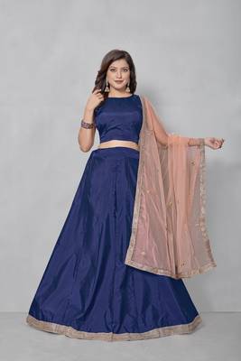 Navy-blue plain art silk semi stitched lehenga 3