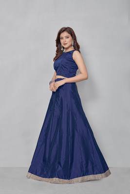 Navy-blue plain art silk semi stitched lehenga 5