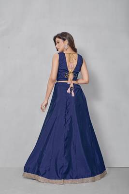 Navy-blue plain art silk semi stitched lehenga 6