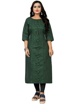 Green embroidered cotton embroidered-kurtis 1