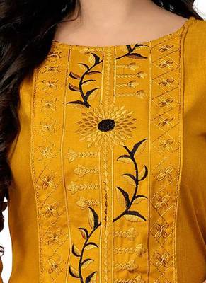 Yellow embroidered cotton embroidered-kurtis 4