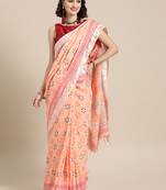 Peach printed linen saree with blouse