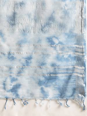 Sky blue printed linen saree with blouse 4