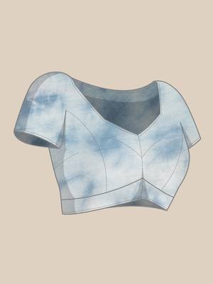 Sky blue printed linen saree with blouse 5