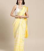 Yellow printed linen saree with blouse