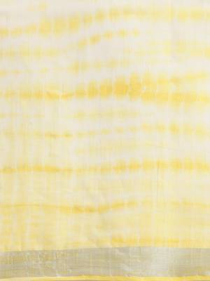 Yellow printed linen saree with blouse 3