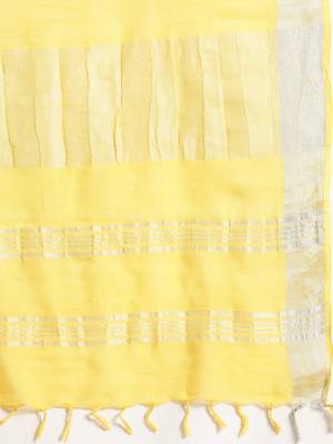Yellow printed linen saree with blouse 4