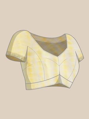 Yellow printed linen saree with blouse 5