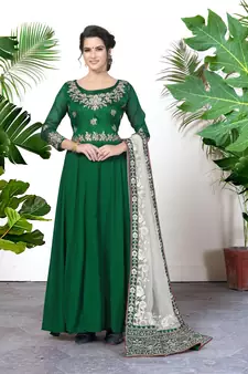Green embroidered faux georgette salwar